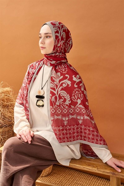 Riva Şal Tencel Floral Bordo