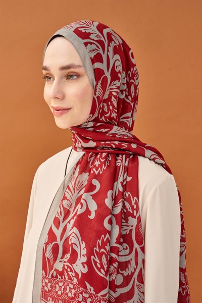 Riva Şal Tencel Floral Bordo