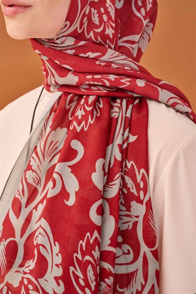 Riva Şal Tencel Floral Bordo