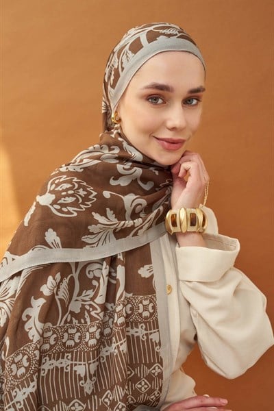 Riva Şal Tencel Floral Çikolata Kahve