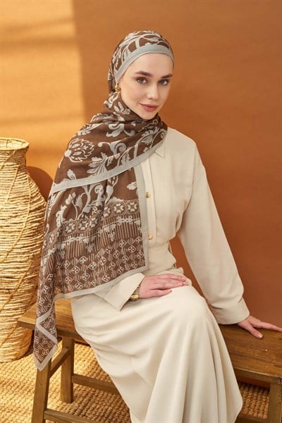 Riva Şal Tencel Floral Çikolata Kahve