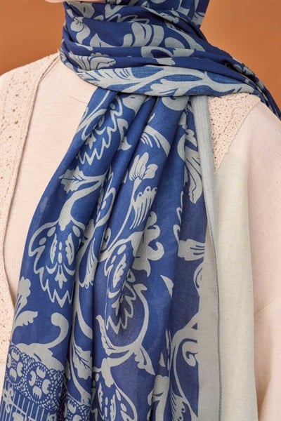 Riva Şal Tencel Floral Gece Mavisi
