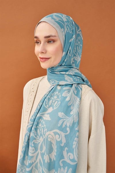 Riva Şal Tencel Floral Gök Mavisi