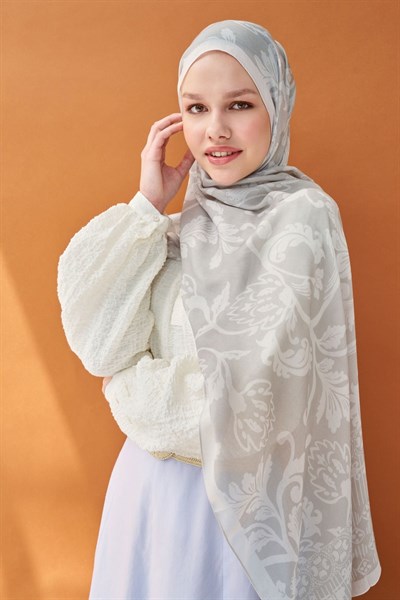 Riva Şal Tencel Floral Gümüş