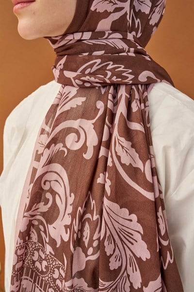 Riva Şal Tencel Floral Kahverengi