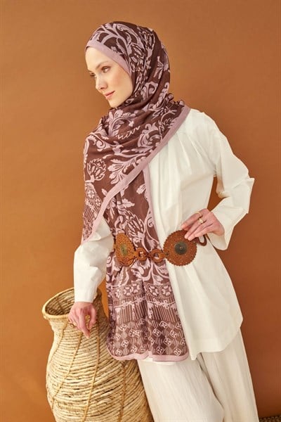 Riva Şal Tencel Floral Kahverengi