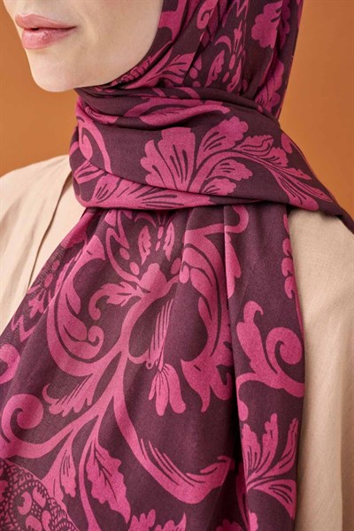 Riva Şal Tencel Floral Koyu Mor