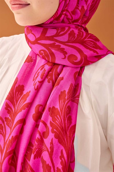 Riva Şal Tencel Floral Koyu Pembe
