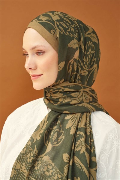 Riva Şal Tencel Floral Koyu Yeşil