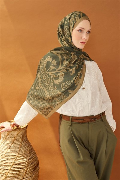 Riva Şal Tencel Floral Koyu Yeşil