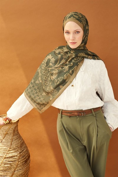 Riva Şal Tencel Floral Koyu Yeşil