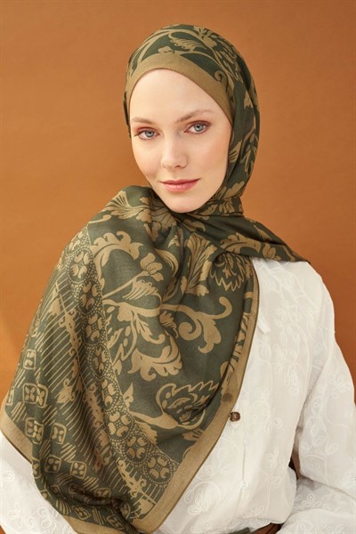 Riva Şal Tencel Floral Koyu Yeşil