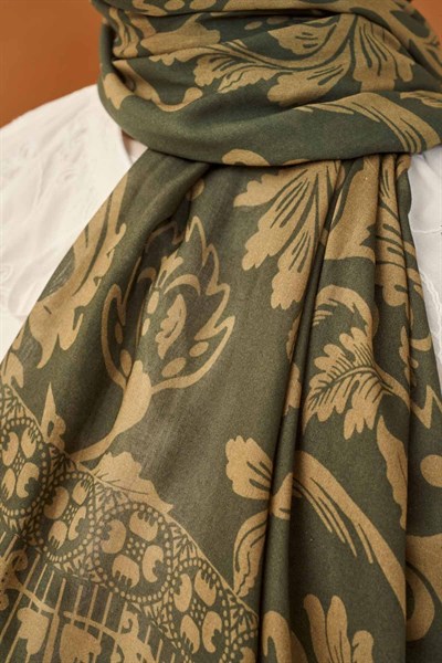Riva Şal Tencel Floral Koyu Yeşil