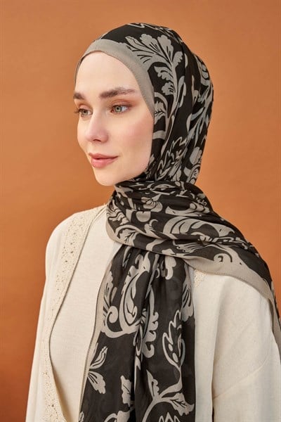 Riva Şal Tencel Floral Siyah