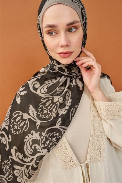 Riva Şal Tencel Floral Siyah