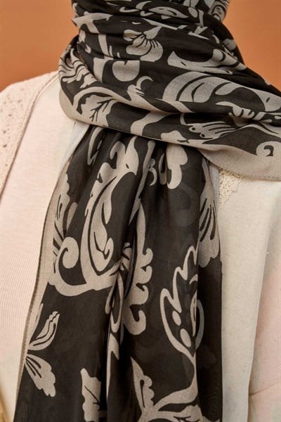 Riva Şal Tencel Floral Siyah