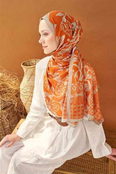 Riva Şal Tencel Floral Turuncu