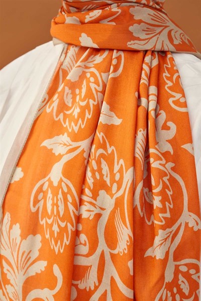 Riva Şal Tencel Floral Turuncu