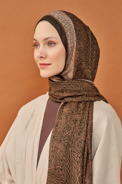 Riva Şal Tencel Güpür Desen Acı  Kahve