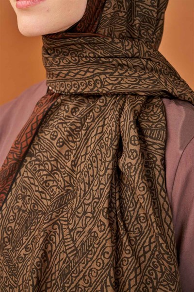 Riva Şal Tencel Güpür Desen Kahverengi