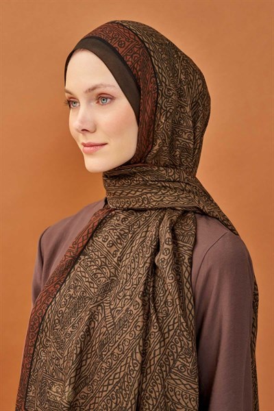Riva Şal Tencel Güpür Desen Kahverengi