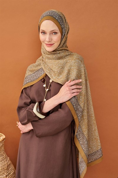 Riva Şal Tencel Güpür Desen Karamel