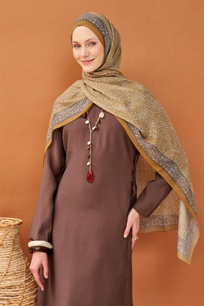 Riva Şal Tencel Güpür Desen Karamel