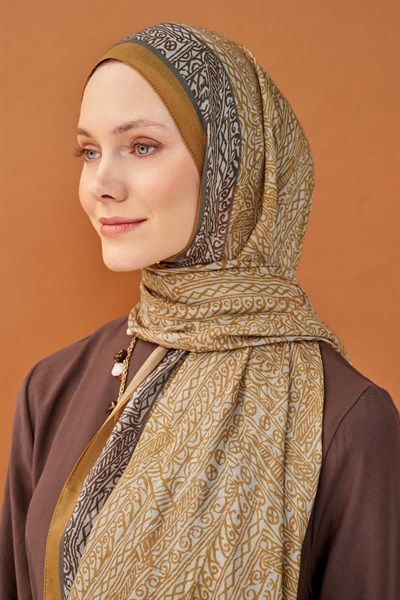 Riva Şal Tencel Güpür Desen Karamel