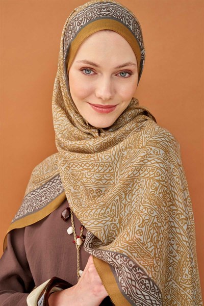 Riva Şal Tencel Güpür Desen Karamel