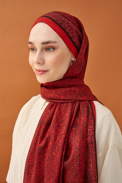 Riva Şal Tencel Güpür Desen Kırmızı
