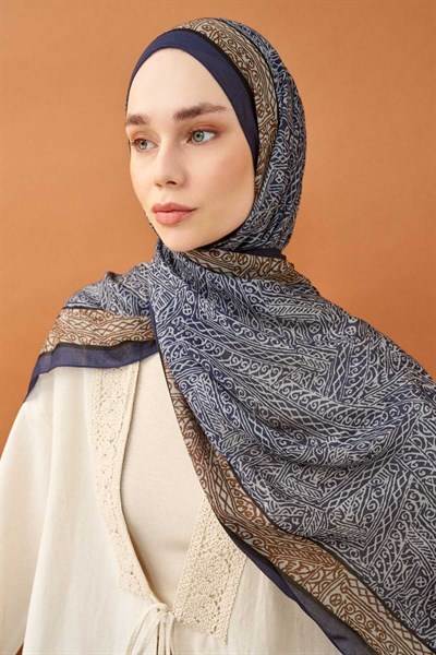 Riva Şal Tencel Güpür Desen Lacivert