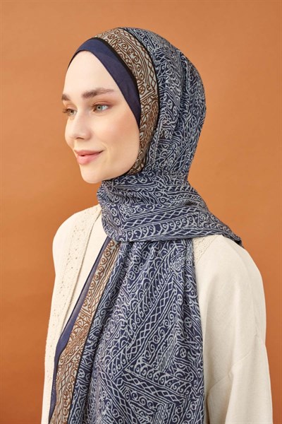 Riva Şal Tencel Güpür Desen Lacivert