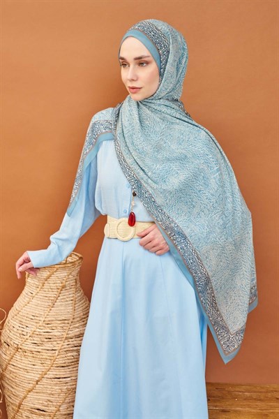 Riva Şal Tencel Güpür Desen Mavi