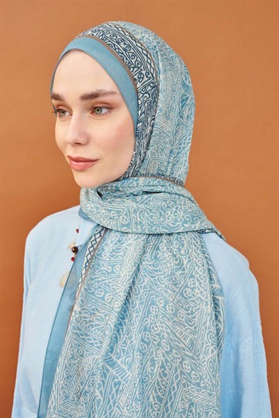 Riva Şal Tencel Güpür Desen Mavi