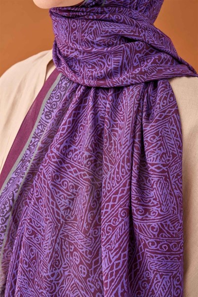 Riva Şal Tencel Güpür Desen Mor