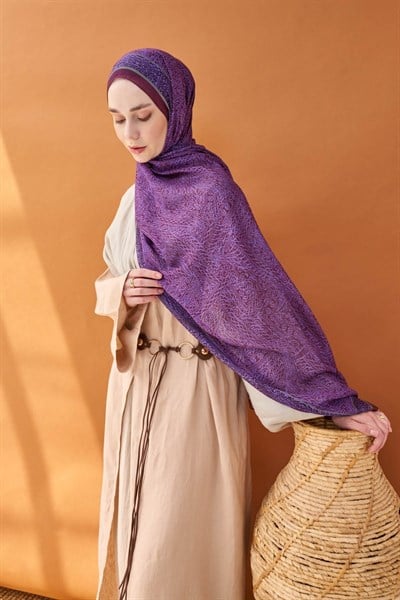 Riva Şal Tencel Güpür Desen Mor