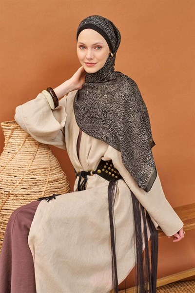 Riva Şal Tencel Güpür Desen Siyah