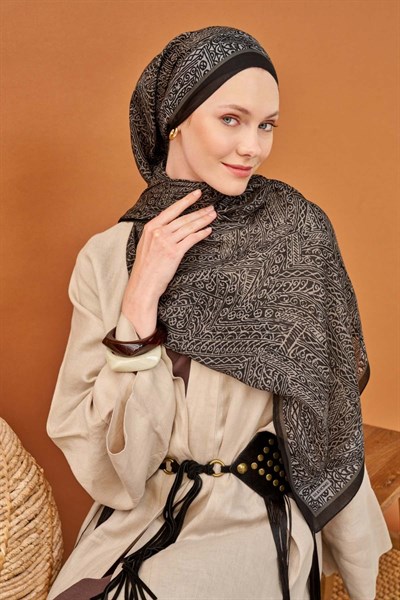 Riva Şal Tencel Güpür Desen Siyah