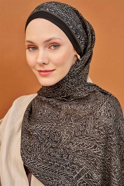 Riva Şal Tencel Güpür Desen Siyah