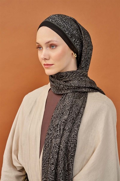 Riva Şal Tencel Güpür Desen Siyah