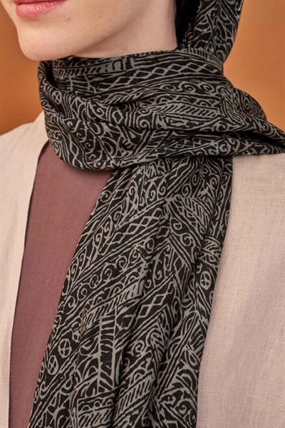 Riva Şal Tencel Güpür Desen Siyah