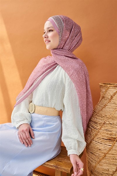 Riva Şal Tencel Güpür Desen Tozpembe