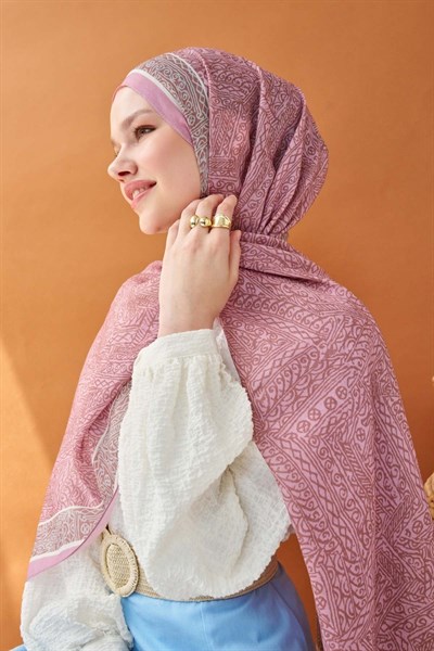Riva Şal Tencel Güpür Desen Tozpembe