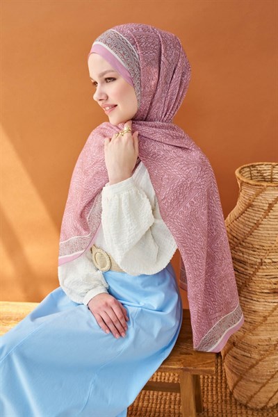 Riva Şal Tencel Güpür Desen Tozpembe