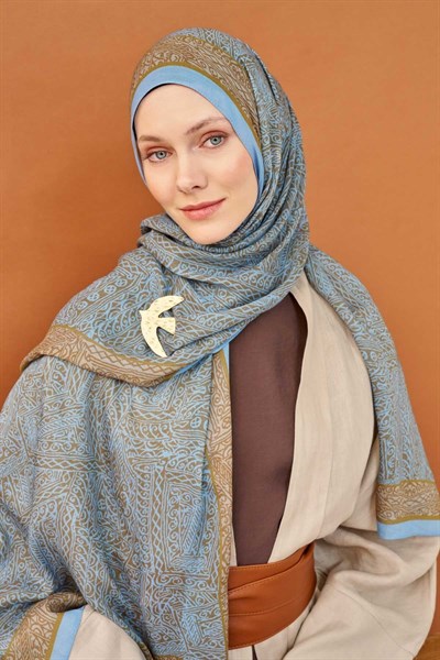 Riva Şal Tencel Güpür Desen Yeşil Kahve