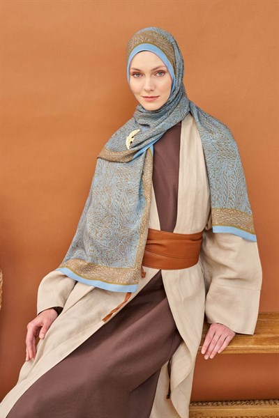 Riva Şal Tencel Güpür Desen Yeşil Kahve