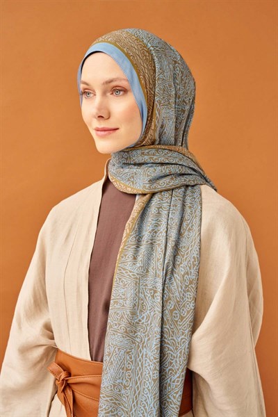 Riva Şal Tencel Güpür Desen Yeşil Kahve