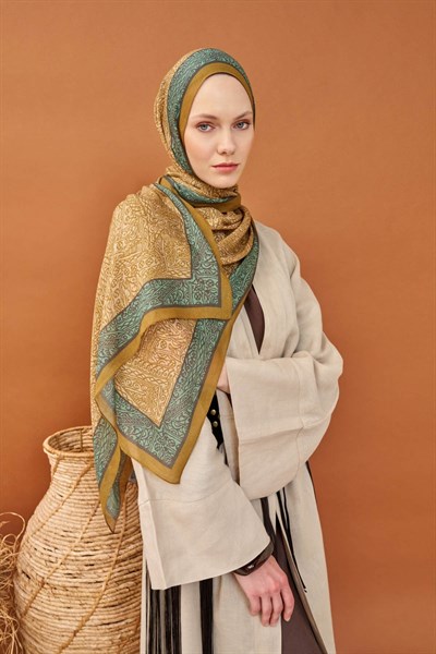 Riva Şal Tencel Güpür Desen Zeytin Yeşili