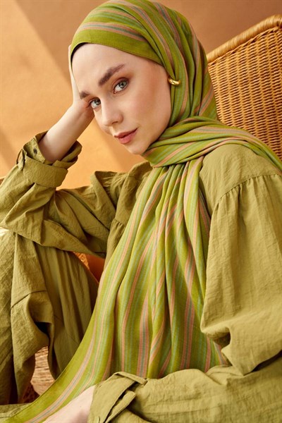 Riva Şal Tencel Line Fıstık Yeşili