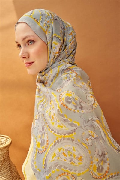 Riva Şal Tencel Paisley Açık Gri